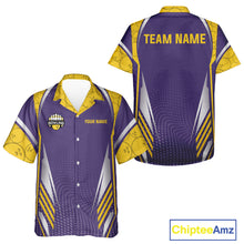 Load image into Gallery viewer, Purple And Yellow Custom Hawaiian bowling shirts, Personalized bowling outfit team bowling jersey NQS11493