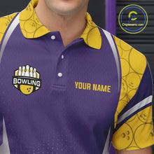 Load image into Gallery viewer, Purple And Yellow Custom bowling shirts for men, Personalized bowling outfit men team bowling jersey NQS11493