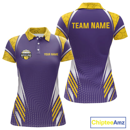 Purple And Yellow Custom bowling shirts for Women, Personalized bowling outfit team bowling jersey NQS11493