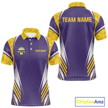Load image into Gallery viewer, Purple And Yellow Custom bowling shirts for men, Personalized bowling outfit men team bowling jersey NQS11493