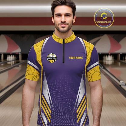 Purple And Yellow Custom bowling shirts for men, Personalized bowling outfit men team bowling jersey NQS11493