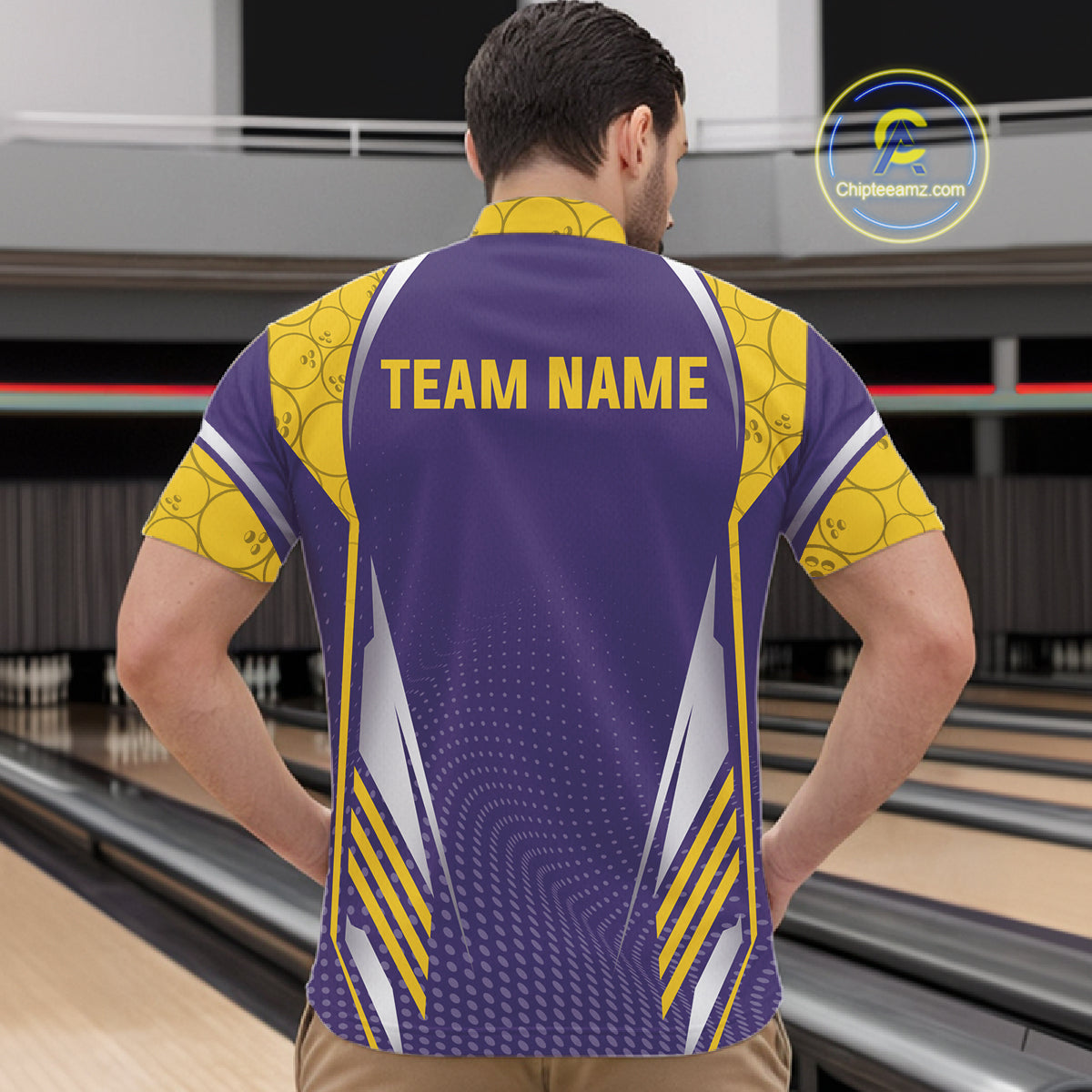 Purple And Yellow Custom bowling shirts for men, Personalized bowling outfit men team bowling jersey NQS11493