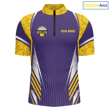 Load image into Gallery viewer, Purple And Yellow Custom bowling shirts for men, Personalized bowling outfit men team bowling jersey NQS11493
