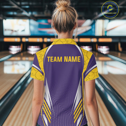 Purple And Yellow Custom bowling shirts for Women, Personalized bowling outfit team bowling jersey NQS11493