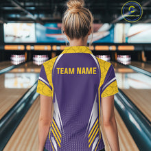 Load image into Gallery viewer, Purple And Yellow Custom bowling shirts for Women, Personalized bowling outfit team bowling jersey NQS11493