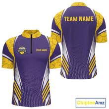 Load image into Gallery viewer, Purple And Yellow Custom bowling shirts for men, Personalized bowling outfit men team bowling jersey NQS11493