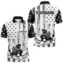 Load image into Gallery viewer, Personalized Black and White American Flag Retro Bowling shirts for Men, Patriotic Bowling Team Jersey NQS9567