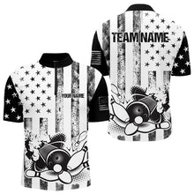 Load image into Gallery viewer, Personalized Black and White American Flag Retro Bowling shirts for Men, Patriotic Bowling Team Jersey NQS9567