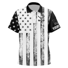 Load image into Gallery viewer, Personalized Black &amp; White American Flag Retro Kid golf polo shirt Custom Patriotic Kid golf top NQS9568
