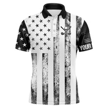 Load image into Gallery viewer, Personalized Black &amp; White American Flag Retro Men golf polo shirts Custom Patriotic golf top for men NQS9568