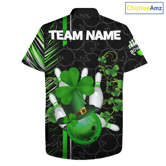 Black and Green Camo Bowling Hawaiian shirt Custom St Patrick Shamrock Lucky Team bowling Jersey NQS11671