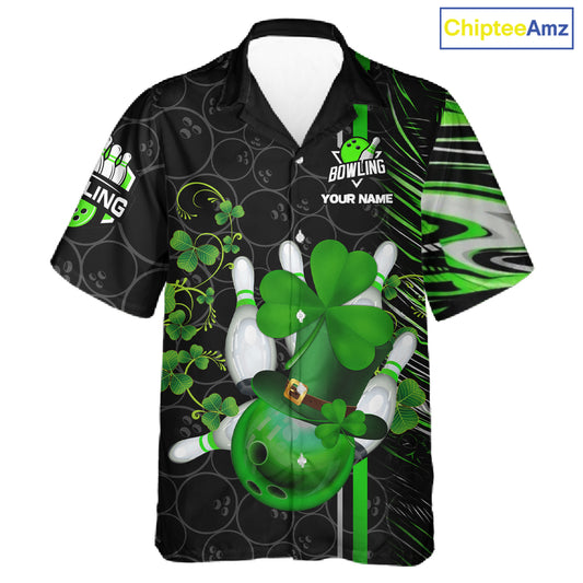 Black and Green Camo Bowling Hawaiian shirt Custom St Patrick Shamrock Lucky Team bowling Jersey NQS11671