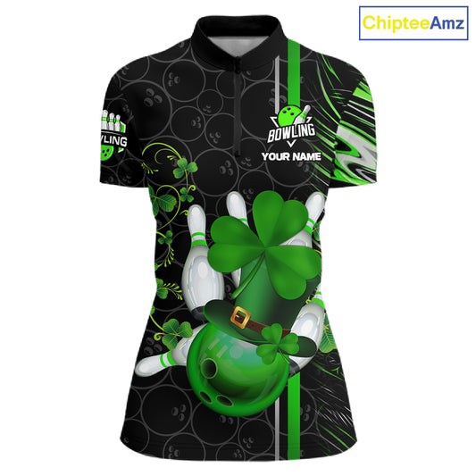 Black and Green Camo Bowling shirts for Women Custom St Patrick Shamrock Lucky Team bowling Jersey NQS11671