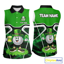 Load image into Gallery viewer, Funny Golf and Beer Green Shamrock Sleeveless Golf shirt Custom St Patrick Team Ladies Golf Jerseys NQS11673