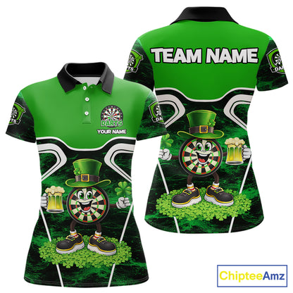 Funny Dart and Beer Green Shamrock Women Dart Shirts Custom St Patrick Team Ladies Dart Jerseys NQS11674