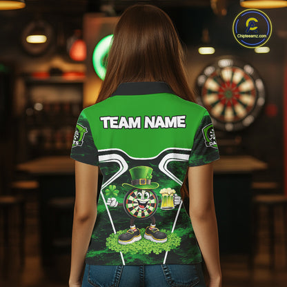 Funny Dart and Beer Green Shamrock Women Dart Shirts Custom St Patrick Team Ladies Dart Jerseys NQS11674