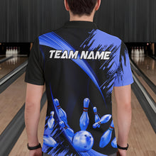 Load image into Gallery viewer, Personalized Black and Blue Bowling Polo, Quarter Zip Shirts For Mens Custom Bowling Team Jersey NQS9723