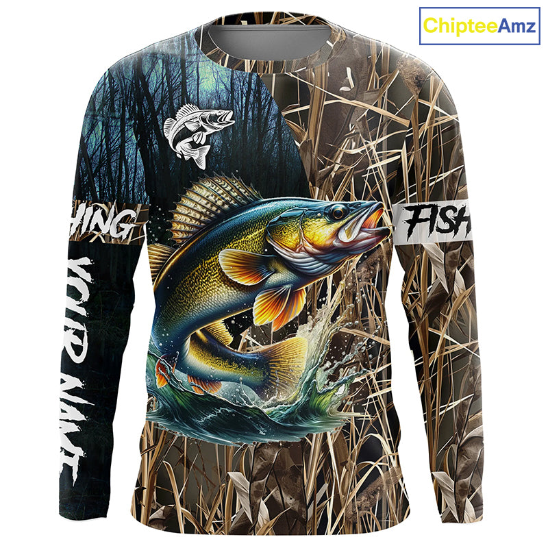 Walleye Fishing Custom Name 3D All Over Printed Camo Fishing Shirts, Personalized Fishing Gift NQS293