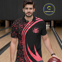Load image into Gallery viewer, Black Mens bowling shirts Custom Red neon team league bowling jerseys, gifts for bowlers NQS9983