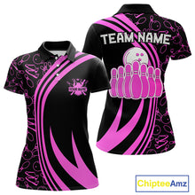 Load image into Gallery viewer, Black Women bowling shirts Custom Pink neon team league bowling jerseys, gifts for bowlers NQS9984