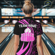 Load image into Gallery viewer, Black Women bowling shirts Custom Pink neon team league bowling jerseys, gifts for bowlers NQS9984