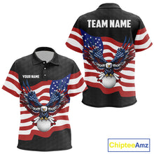 Load image into Gallery viewer, Black Golf pattern American Flag Eagle Kid golf polo shirts Custom patriotic Kid golf attire NQS9986