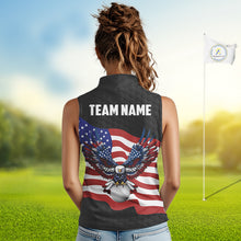 Load image into Gallery viewer, Black Golf pattern American Flag Eagle Women sleeveless golf polo shirts Custom patriotic golf attire NQS9986