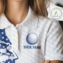 Load image into Gallery viewer, Red, White &amp; Blue American Flag Golf polo shirts For Women Custom patriotic ladies golf top NQS9987