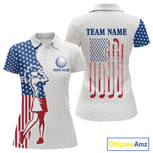 Load image into Gallery viewer, Red, White &amp; Blue American Flag Golf polo shirts For Women Custom patriotic ladies golf top NQS9987