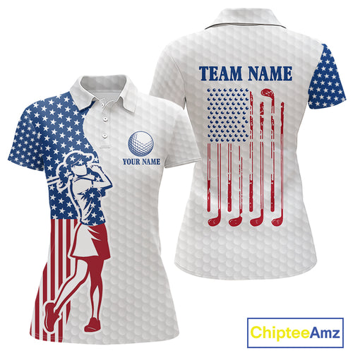Red, White & Blue American Flag Golf polo shirts For Women Custom patriotic ladies golf top NQS9987