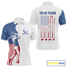 Load image into Gallery viewer, Red, White and Blue American Flag Golf polo shirts For Men Custom patriotic mens golf top NQS9987