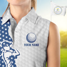 Load image into Gallery viewer, Red, White &amp; Blue American Flag Golf sleeveless polo shirts For Women Custom patriotic ladies golf top NQS9987