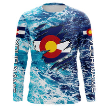 Load image into Gallery viewer, Blue sea wave ocean camo Colorado flag patriot shirt Custom sun protection fishing long sleeve shirts NQS5765