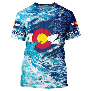 Blue sea wave ocean camo Colorado flag patriot shirt Custom sun protection fishing long sleeve shirts NQS5765