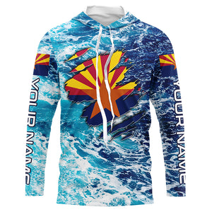 Blue sea wave ocean camo Arizona flag patriot shirt Custom sun protection fishing long sleeve shirts NQS5766