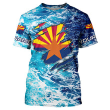 Load image into Gallery viewer, Blue sea wave ocean camo Arizona flag patriot shirt Custom sun protection fishing long sleeve shirts NQS5766