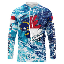 Load image into Gallery viewer, Blue sea wave ocean camo North Carolina flag patriot Custom sun protection fishing long sleeve shirts NQS5767