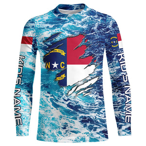 Blue sea wave ocean camo North Carolina flag patriot Custom sun protection fishing long sleeve shirts NQS5767
