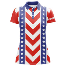 Load image into Gallery viewer, Women golf polo shirts custom Red, white and blue pattern patriotic female golf attire NQS7862