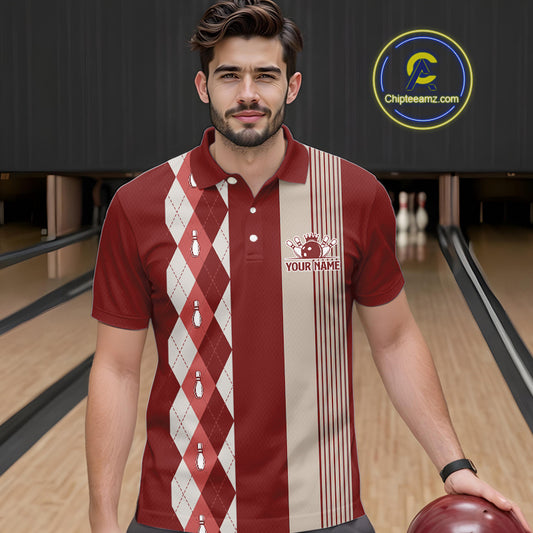 Retro Red argyle pattern Bowling shirts For Men custom bowling team jerseys Bowler Outfits NQS10151