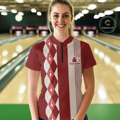 Retro Red argyle pattern Bowling shirts For Women custom bowling team jerseys Bowler Outfits NQS10151