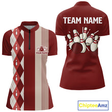Load image into Gallery viewer, Retro Red argyle pattern Bowling shirts For Women custom bowling team jerseys Bowler Outfits NQS10151