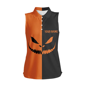 Women sleeveless polo shirt Halloween Grimace custom black and orange Halloween ladies golf tops NQS6164