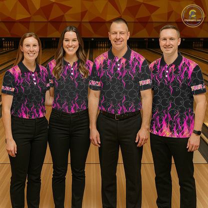 Black and Pink Flame camo Men bowling shirts Custom Flame Bowling Shirt Team Bowling Jersey NQS8304