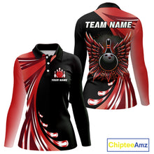 Load image into Gallery viewer, Black and Red Bowling Ball and Pins wings Bowling Shirts for Women Custom Team Bowling Jerseys NQS10491