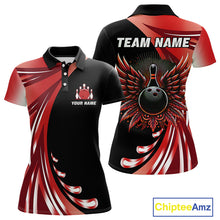Load image into Gallery viewer, Black and Red Bowling Ball and Pins wings Bowling Shirts for Women Custom Team Bowling Jerseys NQS10491