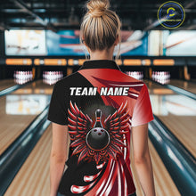 Load image into Gallery viewer, Black and Red Bowling Ball and Pins wings Bowling Shirts for Women Custom Team Bowling Jerseys NQS10491