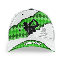 Load image into Gallery viewer, Green argyle pattern white golf ball skin Golfer hat custom golf sun hats for men, women NQS8741