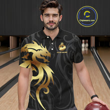 Load image into Gallery viewer, Black and Gold Dragon tribal crown Bowling ball Shirts for Men Custom Bowling Team League Jerseys NQS10903