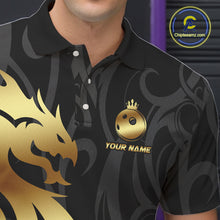 Load image into Gallery viewer, Black and Gold Dragon tribal crown Bowling ball Shirts for Men Custom Bowling Team League Jerseys NQS10903
